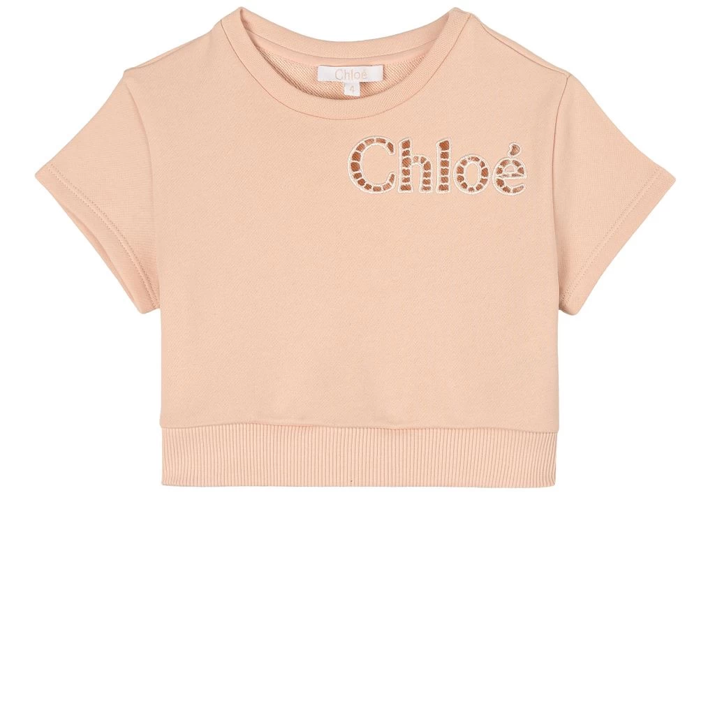 Chloé Logo Short-Sleeved Sweatshirt Pink 1 Chloé Logo Short-Sleeved Sweatshirt Pink