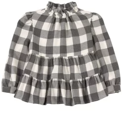 Il Gufo White & Grey Check Long Sleeve Blouse