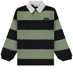 Molo GOTS Relz Striped Polo Shirt Black Moss