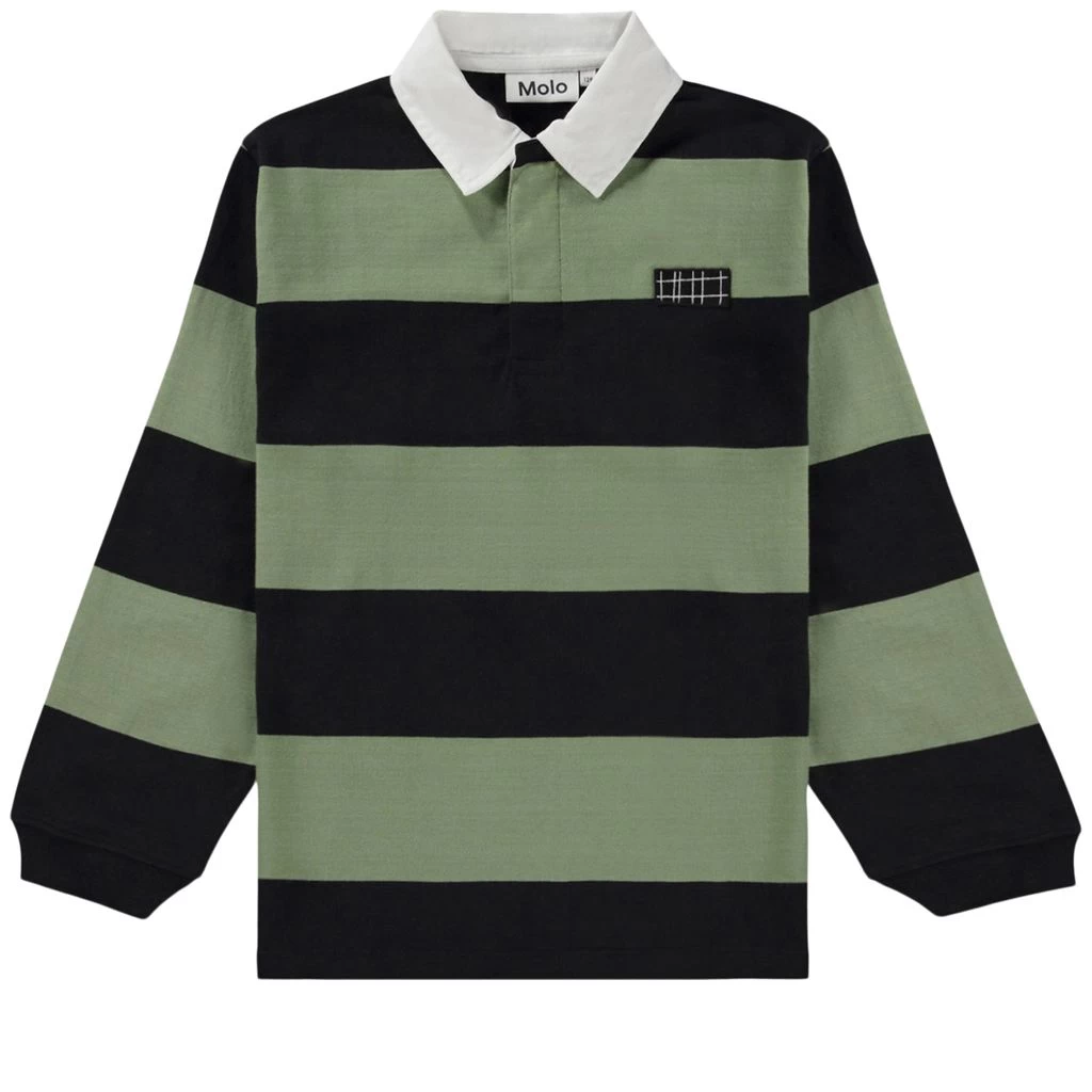 Molo GOTS Relz Striped Polo Shirt Black Moss 1 Molo GOTS Relz Striped Polo Shirt Black Moss