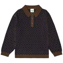 Jacquard Patterned Polo Shirt In Wool Amber/Royal Blue