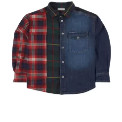 Dolce & Gabbana Mixed Tartan Denim Shirt Red
