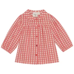 Ally Gingham Blouse With Hearts Red