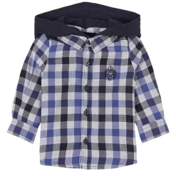 Ikks Checked Hooded Shirt Blue