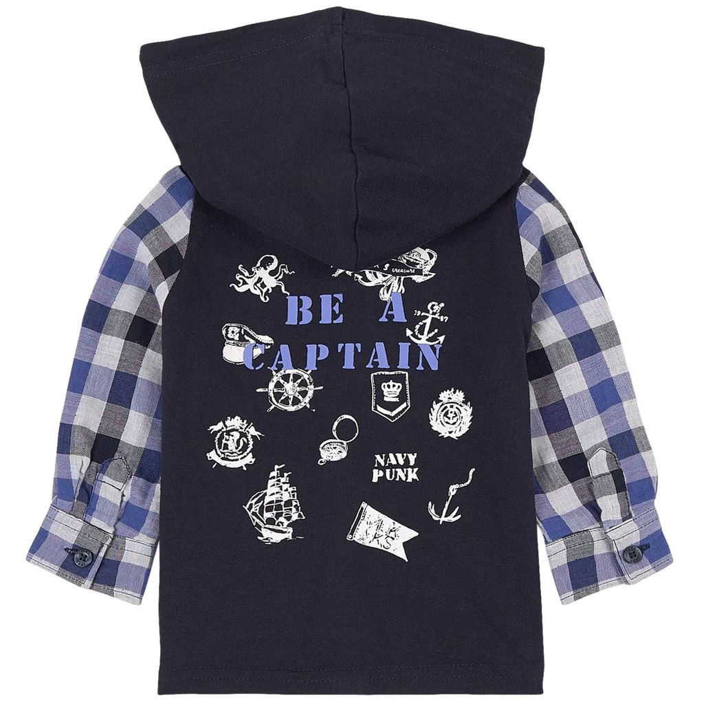 Ikks Checked Hooded Shirt Blue 2 Ikks Checked Hooded Shirt Blue - Image 2