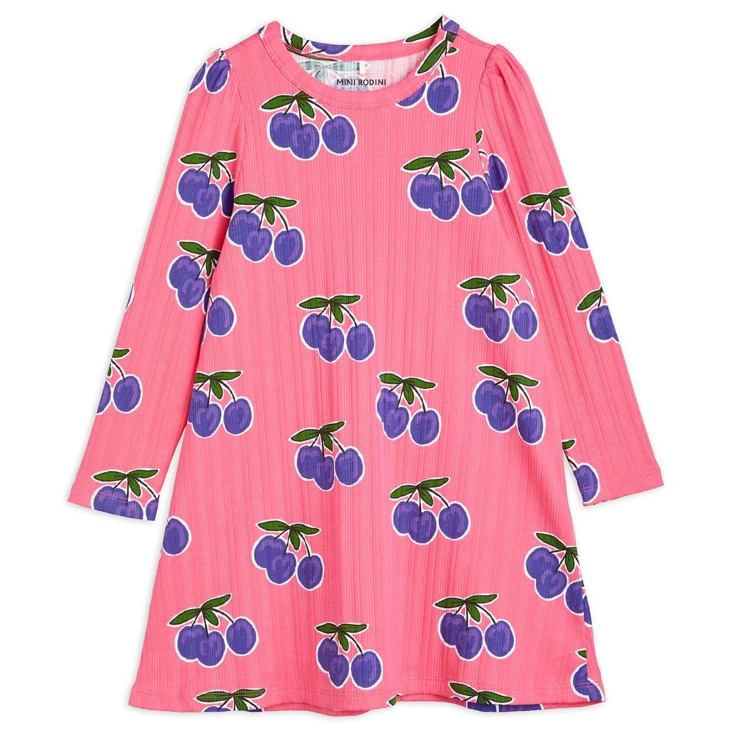 Mini Rodini GOTS Plum Printed Dress Pink 1 Mini Rodini GOTS Plum Printed Dress Pink
