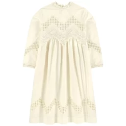 BONPOINT Lace Panel Poplin Dress White