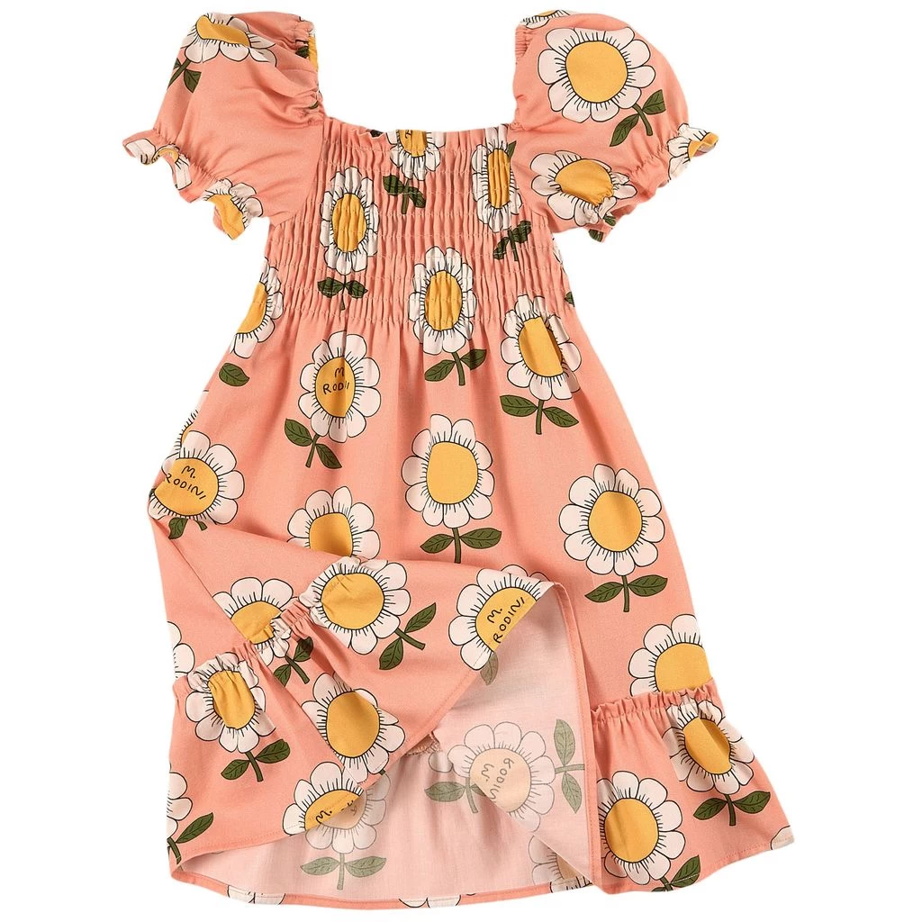 Mini Rodini GOTS Mr Flower Woven Dress Apricot 2 Mini Rodini GOTS Mr Flower Woven Dress Apricot - Image 2