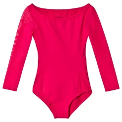 Open Diamante Back Long Sleeved Leotard Pink