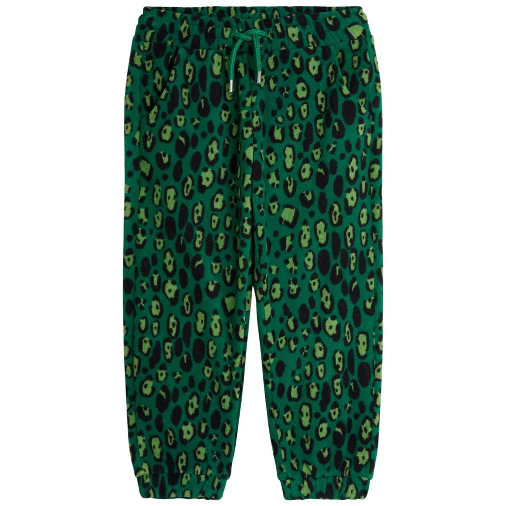 Mini Rodini Fleece Pants With Leopard Print Green 1 Mini Rodini Fleece Pants With Leopard Print Green