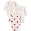 PETIT BATEAU 3-Pack Heart Print Baby Bodies White