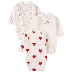 PETIT BATEAU 3-Pack Heart Print Baby Bodies White
