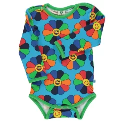 SmÄfolk Flower Printed Baby Body Ocean Blue