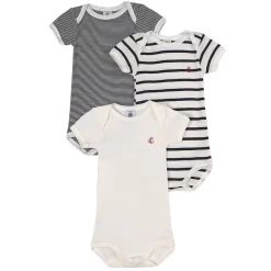 PETIT BATEAU 3-Pack Baby Bodies Navy