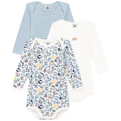 PETIT BATEAU 3-Pack Baby Bodies Blue