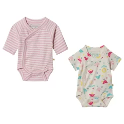Frugi 2-Pack Chickadee Baby Body Pink/White