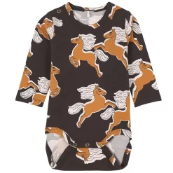 Mini Rodini GOTS Horses Printed Baby Body Black