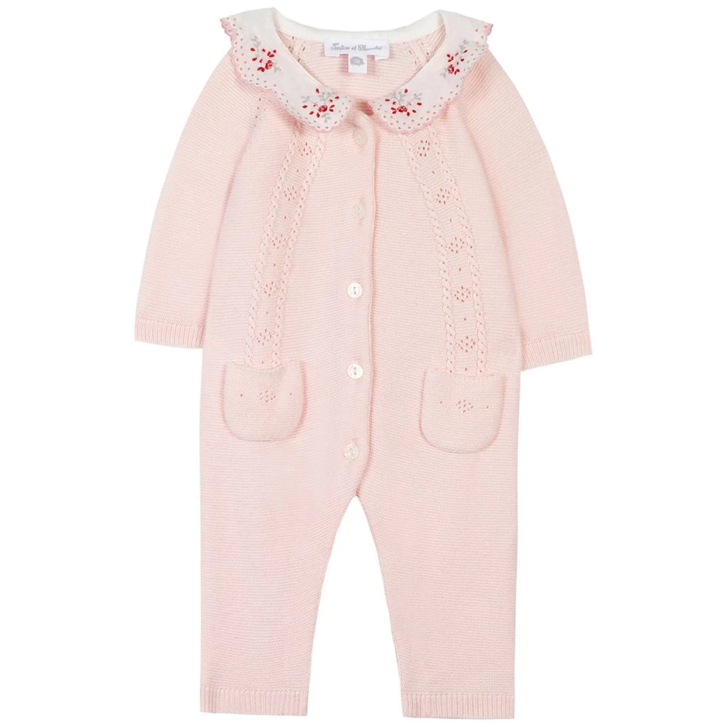 TARTINE ET CHOCOLAT Knitted Onesie Pale Pink 1 TARTINE ET CHOCOLAT Knitted Onesie Pale Pink