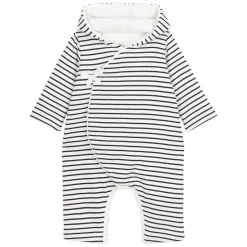 PETIT BATEAU Padded Striped Onesie Marshmallow/Smoking