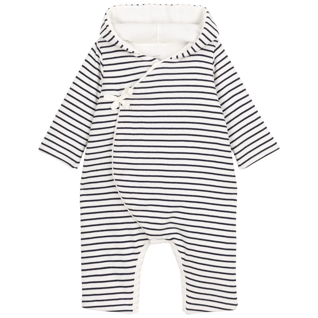 PETIT BATEAU Padded Striped Onesie Marshmallow/Smoking 1 PETIT BATEAU Padded Striped Onesie Marshmallow/Smoking