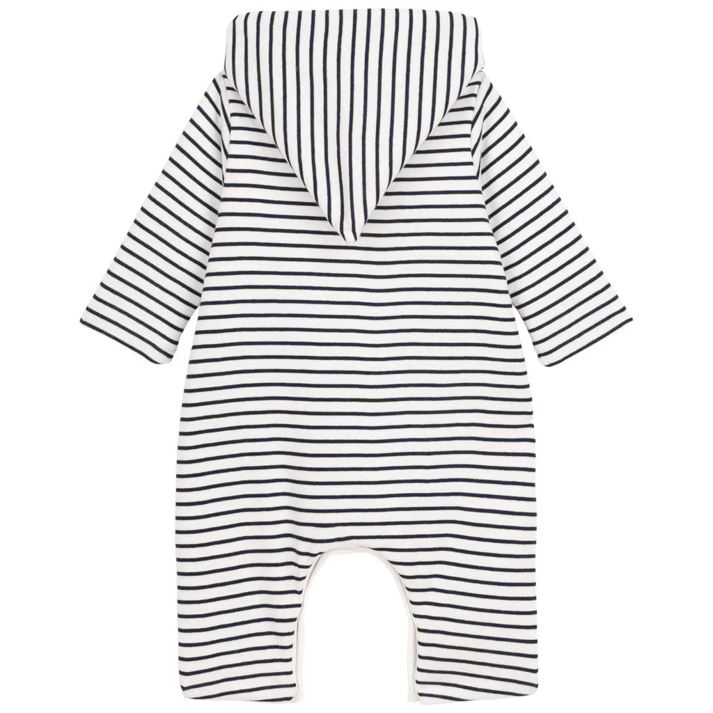 PETIT BATEAU Padded Striped Onesie Marshmallow/Smoking 2 PETIT BATEAU Padded Striped Onesie Marshmallow/Smoking - Image 2