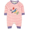 Frugi Flower Bird Remy Striped Romper Pink