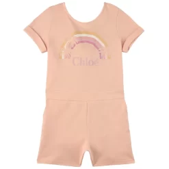 Chloé Rainbow Logo Romper Pink