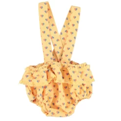 Heart Printed Bloomers With Shoulder Straps Yellow