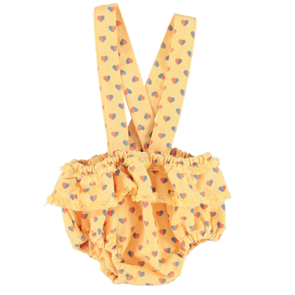 Heart Printed Bloomers With Shoulder Straps Yellow 1 Heart Printed Bloomers With Shoulder Straps Yellow