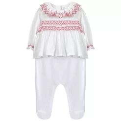 TARTINE ET CHOCOLAT Smocked Footed Baby Body White