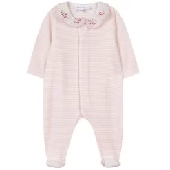 TARTINE ET CHOCOLAT Striped Footed Baby Body Pale Pink