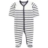 PETIT BATEAU Stripe Footed Baby Body Navy/White