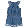 Guess Denim Embroidered Romper Blue