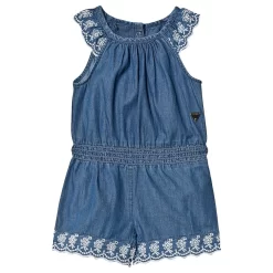 Guess Denim Embroidered Romper Blue