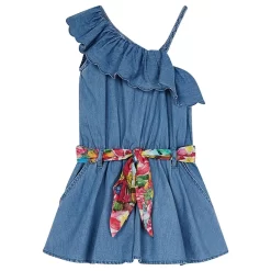 Mayoral Chambray Ruffle Romper Blue
