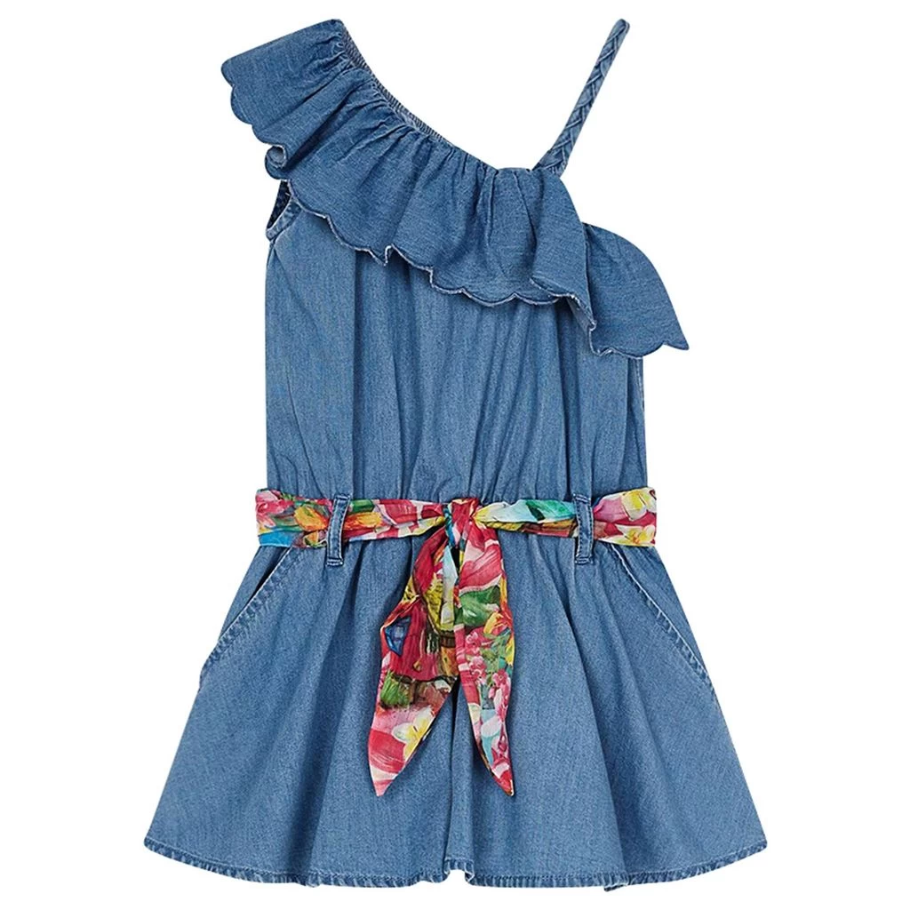 Mayoral Chambray Ruffle Romper Blue 1 Mayoral Chambray Ruffle Romper Blue