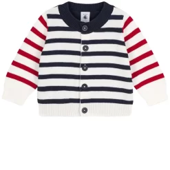 PETIT BATEAU Knitted Striped Baby Cardigan Marshmallow/Multico