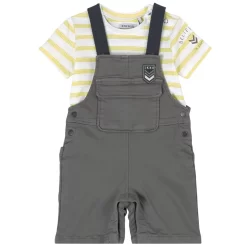 Ikks Striped Overalls Set Khaki