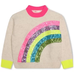 Billieblush Knit Sweater With Rainbow Beige