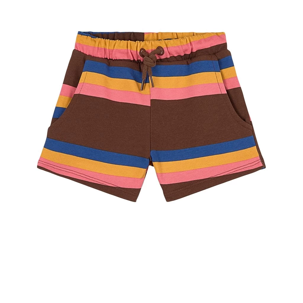 Mini Rodini Striped Sweatshorts Brown 1 Mini Rodini Striped Sweatshorts Brown