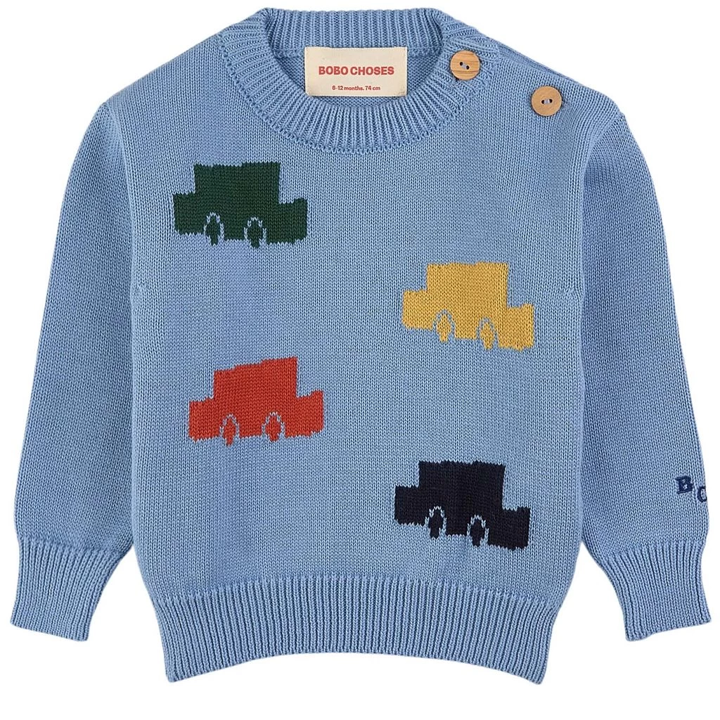 Bobo Choses Color Cars Knit Sweater Blue 1 Bobo Choses Color Cars Knit Sweater Blue