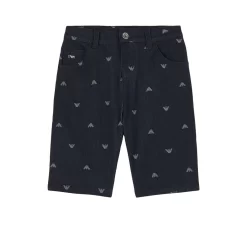 Emporio Armani Branded Printed Denim Shorts Blue