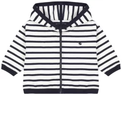 PETIT BATEAU Striped Zip-up Hoodie Marshmallow/Smoking