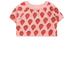 Bobo Choses Strawberry Short-Sleeved Cropped Sweatshirt Pink